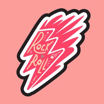 Rock and Roll Lettering for t-shirt, sticker, print, fabric, cloth. Vintage hand drawn music badge. Retro hipster musical sound emblem for card, concert flyer, fest, postcard, label, poster. Vector