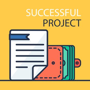 Successful investing concept. Bank holding. Financial budget banner. Money in purse, document. Earnings and payments symbol. Vector