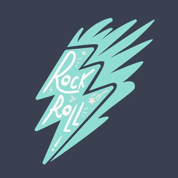 Rock and Roll Lettering for t-shirt, sticker, print, fabric, cloth. Vintage hand drawn music badge. Retro hipster musical sound emblem for card, concert flyer, fest, postcard, label, poster. Vector