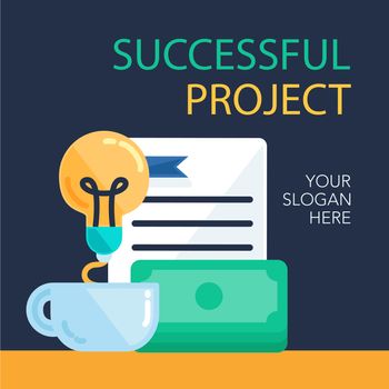 Successful investing concept. Bank holding. Financial budget banner. Money from idea, document. Patent symbol. Vector