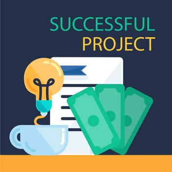 Successful investing concept. Bank holding. Financial budget banner. Money from idea, document. Patent symbol. Vector