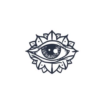 Vintage All Seeing Eye in Mandala. Providence magic symbol for print, tattoo, coloring book,fabric, t-shirt, cloth in boho style. Astrology, occult and tribal, esoteric and alchemy sign. Vector