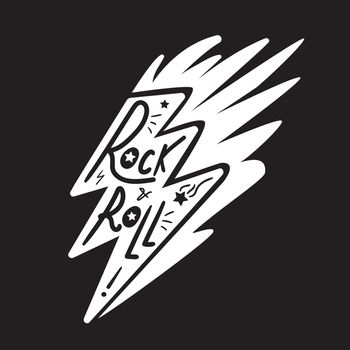 Rock and Roll Lettering for t-shirt, sticker, print, fabric, cloth. Vintage hand drawn monochrome music badge. Retro hipster sound emblem for card, concert flyer, fest, postcard, label, poster. Vector