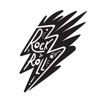 Rock and Roll Lettering for t-shirt, sticker, print, fabric, cloth. Vintage hand drawn monochrome music badge. Retro hipster sound emblem for card, concert flyer, fest, postcard, label, poster. Vector