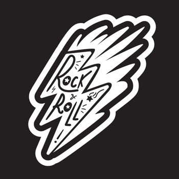 Rock and Roll Lettering for t-shirt, sticker, print, fabric, cloth. Vintage hand drawn monochrome music badge. Retro hipster sound emblem for card, concert flyer, fest, postcard, label, poster. Vector