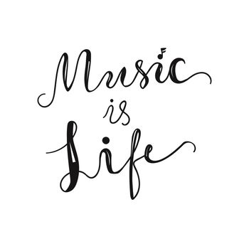 Vintage Musical Lettering for Banner and Badge. Sticker, Poster, Festival and Concert Card Design Template. Music is Life. Vector