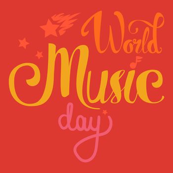 Vintage World Music Day Lettering for Banner and Badge. Sticker, Poster, Card Design Template. Vector