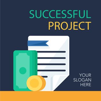 Successful investing concept. Bank holding. Financial budget banner. Money, coins with document. Earnings and payments symbol. Vector