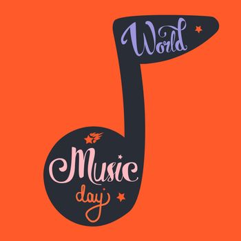 Vintage World Music Day Lettering for Banner and Badge. Sticker, Poster, Card Design Template. Vector