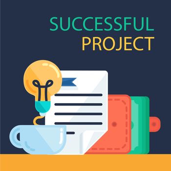 Successful investing concept. Bank holding. Financial budget banner. Money from idea, document. Patent symbol. Vector