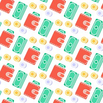 Successful investing Seamless Pattern. Bank holding. Financial budget banner. Money, coins, purse. Earnings and payments symbol. Vector