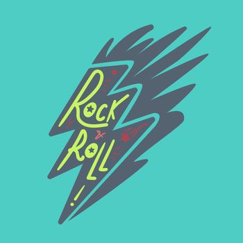 Rock and Roll Lettering for t-shirt, sticker, print, fabric, cloth. Vintage hand drawn music badge. Retro hipster musical sound emblem for card, concert flyer, fest, postcard, label, poster. Vector