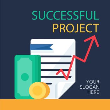 Successful investing concept. Bank holding. Financial budget banner. Money, coins, document and graph. Earnings and payments symbol. Patent illustration. Vector