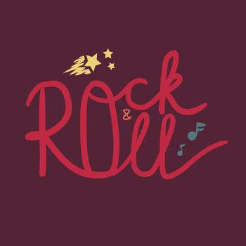 Rock and Roll Lettering for t-shirt, sticker, print, fabric, cloth. Vintage hand drawn music badge. Retro hipster musical sound emblem for card, concert flyer, fest, postcard, label, poster. Vector