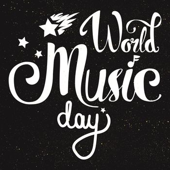 Vintage World Music Day Lettering for Banner and Badge. Sticker, Poster, Card Design Template. Vector