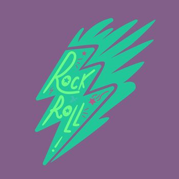 Rock and Roll Lettering for t-shirt, sticker, print, fabric, cloth. Vintage hand drawn music badge. Retro hipster musical sound emblem for card, concert flyer, fest, postcard, label, poster. Vector