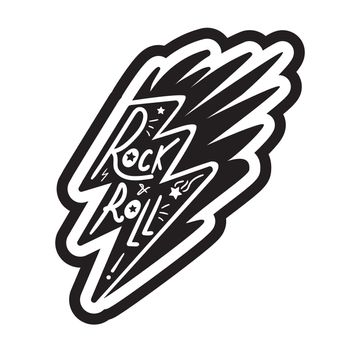 Rock and Roll Lettering for t-shirt, sticker, print, fabric, cloth. Vintage hand drawn monochrome music badge. Retro hipster sound emblem for card, concert flyer, fest, postcard, label, poster. Vector