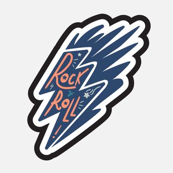 Rock and Roll Lettering for t-shirt, sticker, print, fabric, cloth. Vintage hand drawn music badge. Retro hipster musical sound emblem for card, concert flyer, fest, postcard, label, poster. Vector