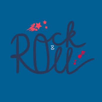 Rock and Roll Lettering for t-shirt, sticker, print, fabric, cloth. Vintage hand drawn music badge. Retro hipster musical sound emblem for card, concert flyer, fest, postcard, label, poster. Vector