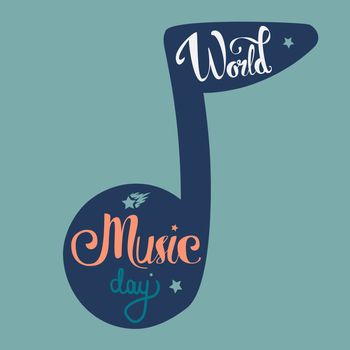 Vintage World Music Day Lettering for Banner and Badge. Sticker, Poster, Card Design Template. Vector