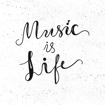 Vintage Musical Lettering for Banner and Badge. Sticker, Poster, Festival and Concert Card Design Template. Music is Life. Vector