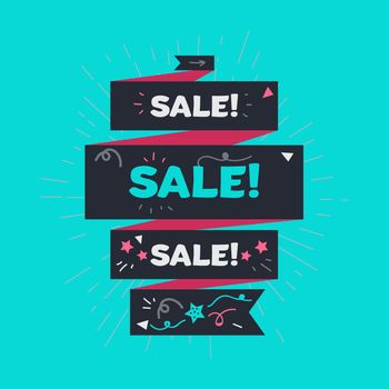 Stylish Retro Advertising Sale Banner for Shop, Market and Store. vintage discount offer design element for print, flyer, sticker, poster, advertise, marketing. Vector