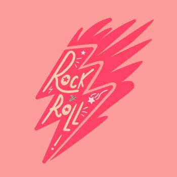Rock and Roll Lettering for t-shirt, sticker, print, fabric, cloth. Vintage hand drawn music badge. Retro hipster musical sound emblem for card, concert flyer, fest, postcard, label, poster. Vector