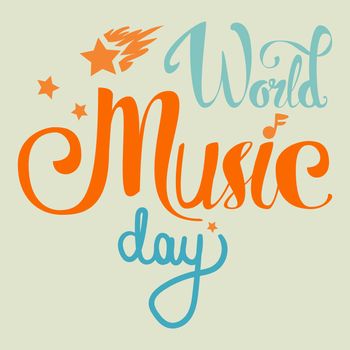 Vintage World Music Day Lettering for Banner and Badge. Sticker, Poster, Card Design Template. Vector