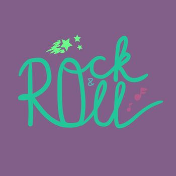 Rock and Roll Lettering for t-shirt, sticker, print, fabric, cloth. Vintage hand drawn music badge. Retro hipster musical sound emblem for card, concert flyer, fest, postcard, label, poster. Vector