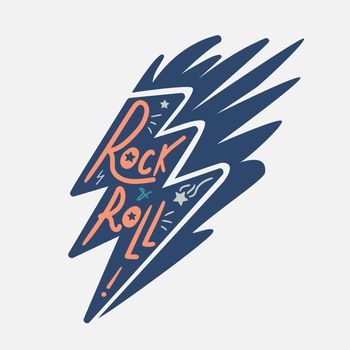 Rock and Roll Lettering for t-shirt, sticker, print, fabric, cloth. Vintage hand drawn music badge. Retro hipster musical sound emblem for card, concert flyer, fest, postcard, label, poster. Vector