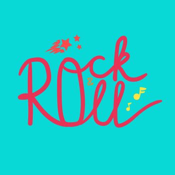 Rock and Roll Lettering for t-shirt, sticker, print, fabric, cloth. Vintage hand drawn music badge. Retro hipster musical sound emblem for card, concert flyer, fest, postcard, label, poster. Vector