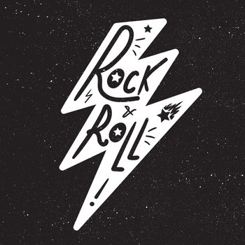 Rock and Roll Lettering for t-shirt, sticker, print, fabric, cloth. Vintage hand drawn monochrome music badge. Retro hipster sound emblem for card, concert flyer, fest, postcard, label, poster. Vector
