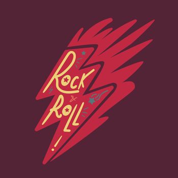 Rock and Roll Lettering for t-shirt, sticker, print, fabric, cloth. Vintage hand drawn music badge. Retro hipster musical sound emblem for card, concert flyer, fest, postcard, label, poster. Vector
