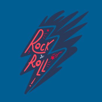 Rock and Roll Lettering for t-shirt, sticker, print, fabric, cloth. Vintage hand drawn music badge. Retro hipster musical sound emblem for card, concert flyer, fest, postcard, label, poster. Vector