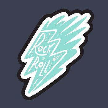 Rock and Roll Lettering for t-shirt, sticker, print, fabric, cloth. Vintage hand drawn music badge. Retro hipster musical sound emblem for card, concert flyer, fest, postcard, label, poster. Vector