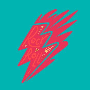Rock and Roll Lettering for t-shirt, sticker, print, fabric, cloth. Vintage hand drawn music badge. Retro hipster musical sound emblem for card, concert flyer, fest, postcard, label, poster. Vector