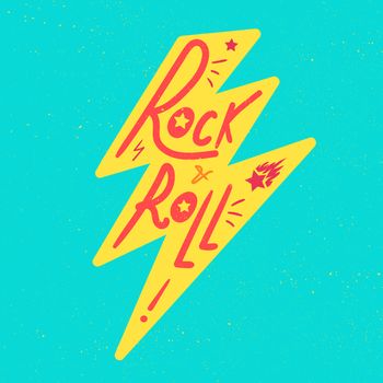 Rock and Roll Lettering for t-shirt, sticker, print, fabric, cloth. Vintage hand drawn music badge. Retro hipster musical sound emblem for card, concert flyer, fest, postcard, label, poster. Vector