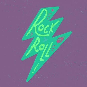 Rock and Roll Lettering for t-shirt, sticker, print, fabric, cloth. Vintage hand drawn music badge. Retro hipster musical sound emblem for card, concert flyer, fest, postcard, label, poster. Vector