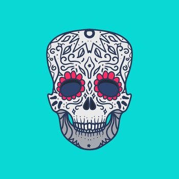 Mexican Skull with ornament for print, sticker, wrap, poster and greeting. Day of the Death. Vector