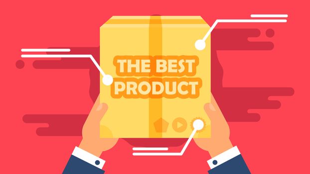 The Best Product in Shop Concept from Shopping Box. Sale Banner. Shelves store with offer for print, flyer, sticker, poster. Vector