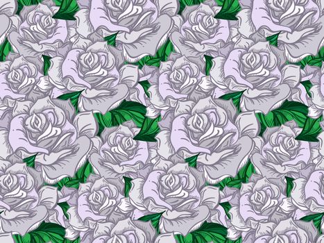 Hand Drawn Wedding Rose Seamless Pattern. Flower Template for wedding, holiday, celebration. Rose for print, tattoo and digital art. Vector