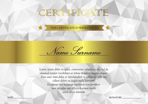Horizontal silver and gold certificate and diploma template with vintage, floral, filigree and cute pattern for winner for achievement. Blank of award coupon. Vector