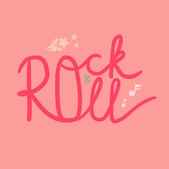 Rock and Roll Lettering for t-shirt, sticker, print, fabric, cloth. Vintage hand drawn music badge. Retro hipster musical sound emblem for card, concert flyer, fest, postcard, label, poster. Vector