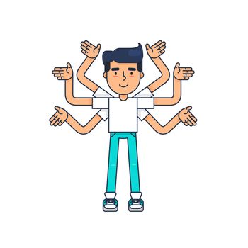 Web UI UX Designer. Creative employee with many hands is working on application, programming, website development. Vector