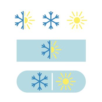 Air conditioning icon, nature logo, cold and warm. Winter snow, summer sun. Vector