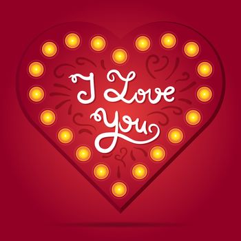 Retro heart with lettering. Red greeting about love for Valentine's Day. Vintage wedding card. I love you. Vector