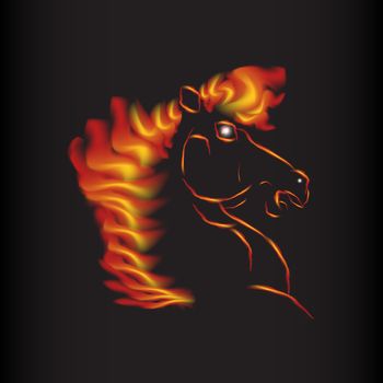 Fire Horse symbol and logo, flamy great power sign. Vector