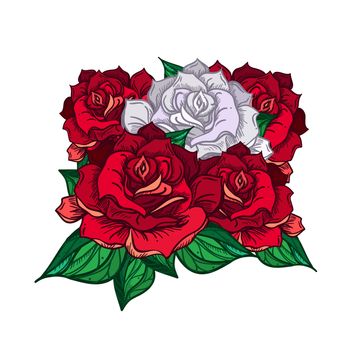 Hand Drawn Wedding Rose Bouquet. Flower Template for wedding, holiday, celebration. Rose for print, tattoo and digital art. Vector