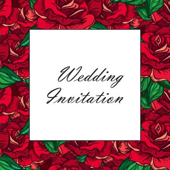 Hand Drawn Wedding Rose Frame. Flower Template for wedding, holiday, celebration. Rose for print, tattoo and digital art. Vector
