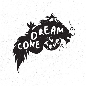 Isolated Chinese Dragon Oriental Feng Shui in symbol of the Yin Yang. Dream come true. Lettering. Vector